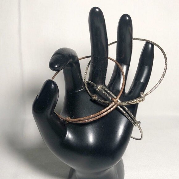 Gold Silver & Bronze Tone Thick Etched Adjustable Bracelet Set - Picture 2 of 6